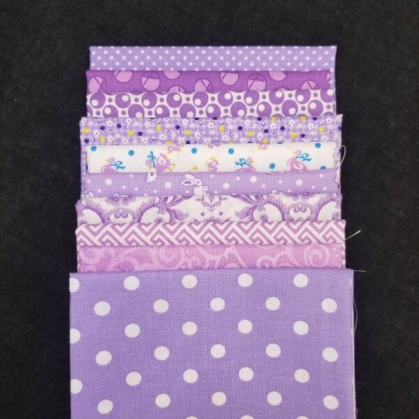 Lovely lavender mix of reproduction prints, dots and more fat quarters fabric bundle of 10 assorted prints