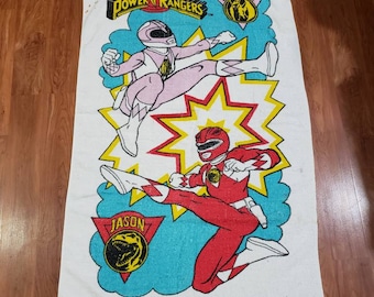 Vintage 1993 Mighty Morphin Power Rangers Towel Red Pink Ranger Saban by tropics 100% cotton 90s collectable 48" L x 27" W