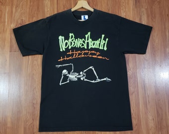 vintage 1990s No Bones About it Happy Halloween Shirt Size Adult Large single stitch made in USA funny Skeleton tshirt best gift collectable