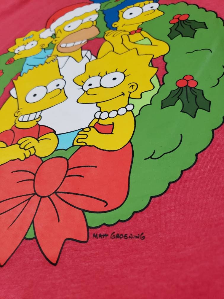 The Simpsons Family Picture Shirt Christmas Wreath Homer Marge Bart Lisa  Maggie Red Tshirt by Matt Groening Size Large Official Merch - Etsy