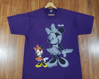 Vintage 1980s Minnie Mouse Purple Florida Suvineer shirt Size Large Single Stitch heavy screen print Walt Disney gift made in USA by Fruit