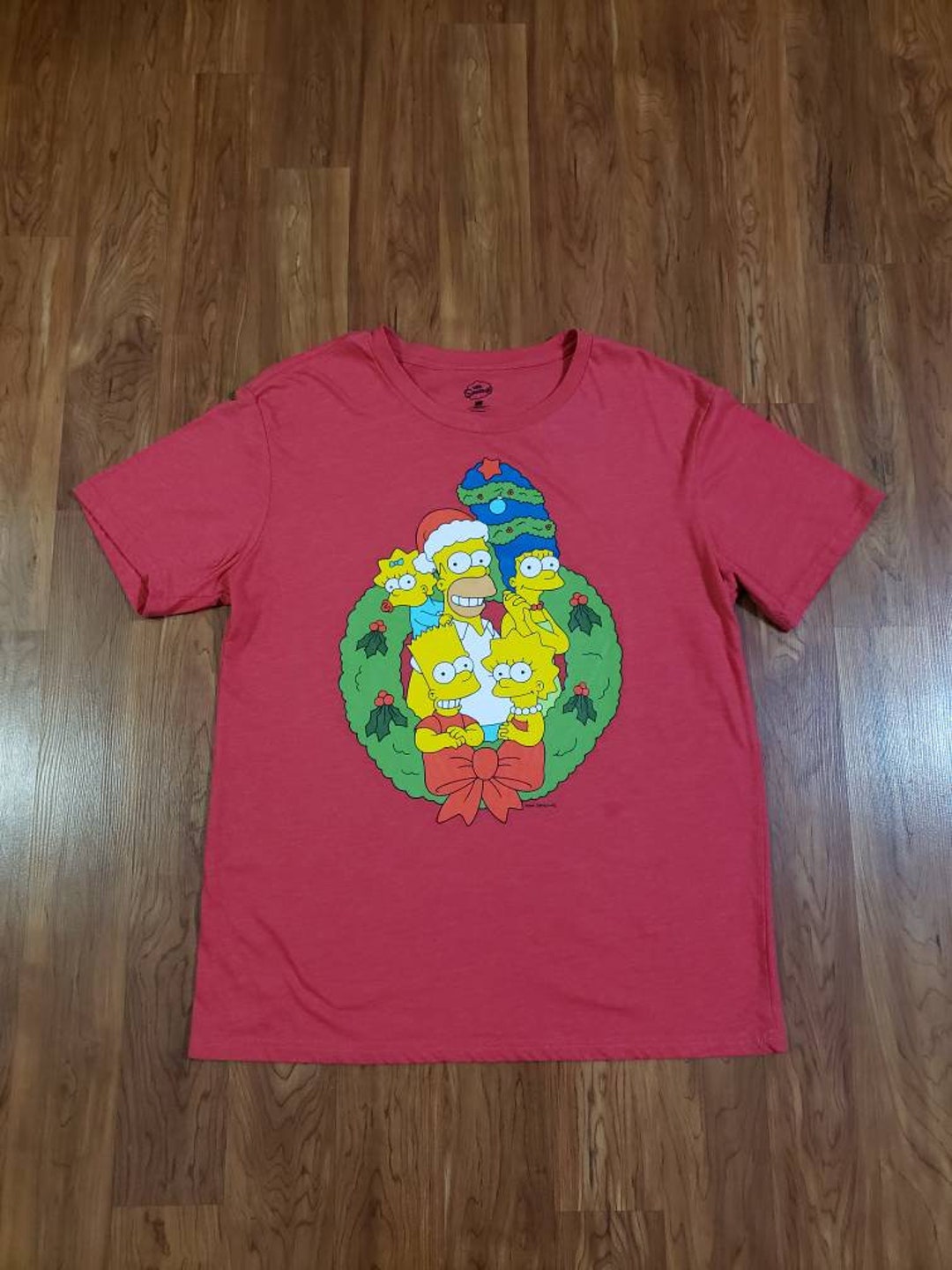 The Simpsons Family Picture Shirt Christmas Wreath Homer Marge Bart Lisa  Maggie Red Tshirt by Matt Groening Size Large Official Merch - Etsy | T-Shirts