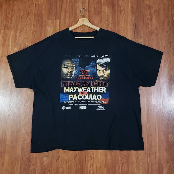 2015 Floyd Mayweather vs Manny Pacquiao fight of the century boxing shirt 2XL double sided allover print showtime HBO MGM Grand vintage vibe