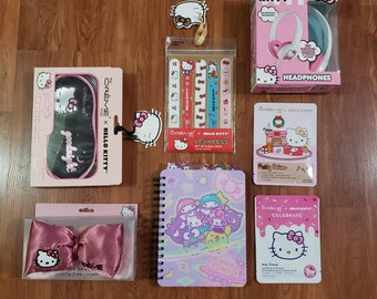 Lot of 7 New Hello Kitty by Sanrio X creme silky sleep mask + face mask + notebook + nail files + headband + headphones limited edition gift