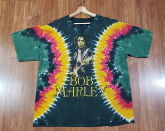 Vintage 2000's tie dye Bob Marley 420 Adult Size XL by Zion roots shirt promo album cover heavy screen print Jamaican colors