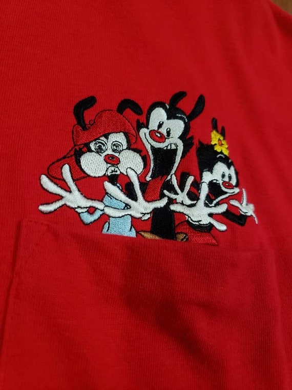 Vintage Animaniacs red embroidered 1990's tshirt … - image 5