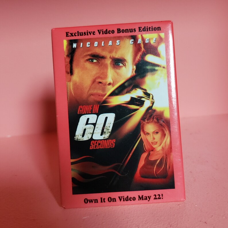 Vintage Gone in 60 seconds movie promo pin y2k 2000 made in USA Nicolas Cage Angelina Jolie best gift hat decor collectable office decor image 1