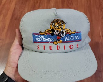 Vintage 1987 Disney MGM Studios lion Mickey Mouse gray adjustable snap back  hat cap made USA embroidered gift decoration collectable