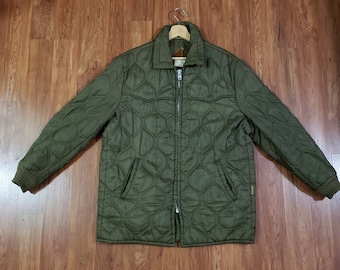 Vintage 1960's Pioneer Wear army hunting green quilted liner jacket men's Large made in Albuquerque big zipper Talon rare 1960s coat