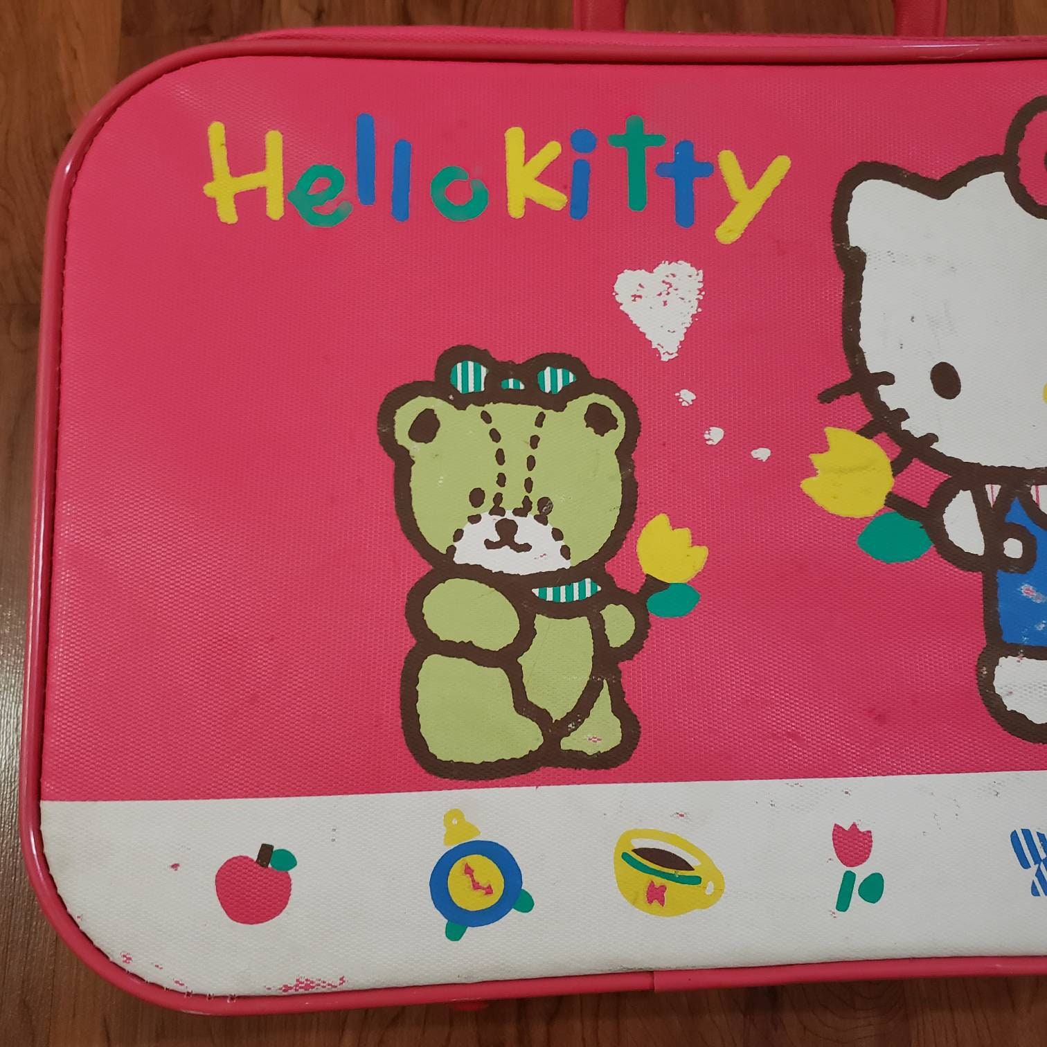 Vintage Sanrio Hello Kitty & Mimmy Vinyl Pencil Case Pink Double Sided 2002