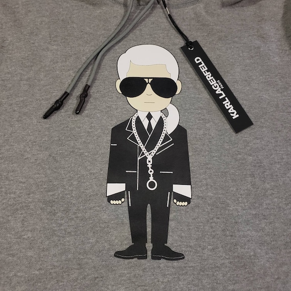 Karl Lagerfeld Paris Merch Gray Pullover Iconic Ikonik Face Patch Grey Soft Hoodie  Sweatshirt Size Adult Medium New With Tags Rare 