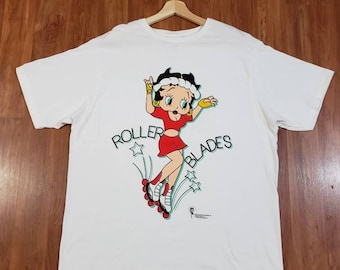 Vintage 1998 Betty Boop Roller Blades T Shirt size XL king Features Syndicate the heart corporation big heavy screen print Hanes single stit