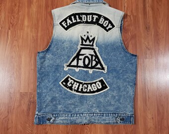 Fall Out Boy Limited Edition Denim Sleeveless Jean stone washed Vest Chicago FOB Tour Adult Small from Save Rock and Roll tour patches