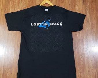 Vintage 1990's Lost in Space 1998 movie promo tshirt size XL made in USA by Tultex get lost black shirt with stars oversized mint condition