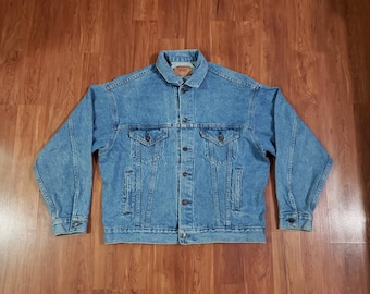 Vintage Levi Strauss Co. Levi's Blue Jean Denim Jacket 70507-0214 Made In USA size Adult Large from 1980's oversized stone washed