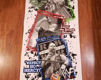 2000's WWF Beach bath Towel Chris Jericho The Rock Stone Cold Steve Austin gift decor collectable world wrestling federat new with tags Raw