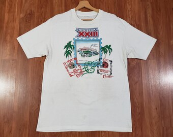 Vintage 1980's Super Bowl XXIII shirt 1989 San Francisco 49ers vs Cincinnati Bengals Miami Beach Florida paper thin Size Large Single Stitch