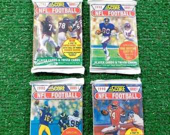 Vintage 1990 Score NFL Football Cards Series 1 Unopened Packs SET OF 4 new old stock Officially Licensed player and trivia cards random pick