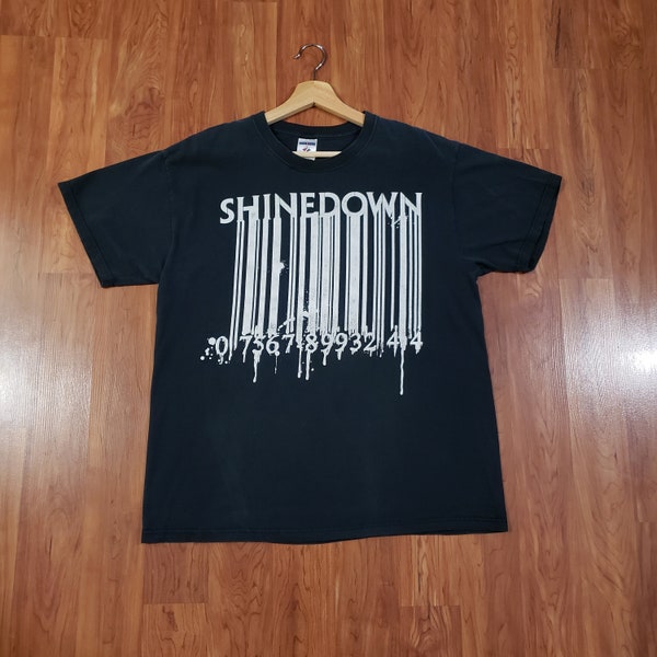 Vintage Y2K 2001 rare Shinedown barcode black shirt thrashed by Jerzees Adult Size Large alternative rock band from Florida