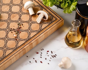 Handcrafted End Grain Cutting Board with Stunning Walnut & Hornbeam Pattern