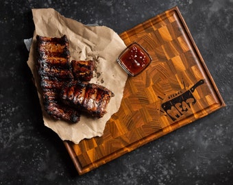 Inlay end grain cutting board, bbq meat board