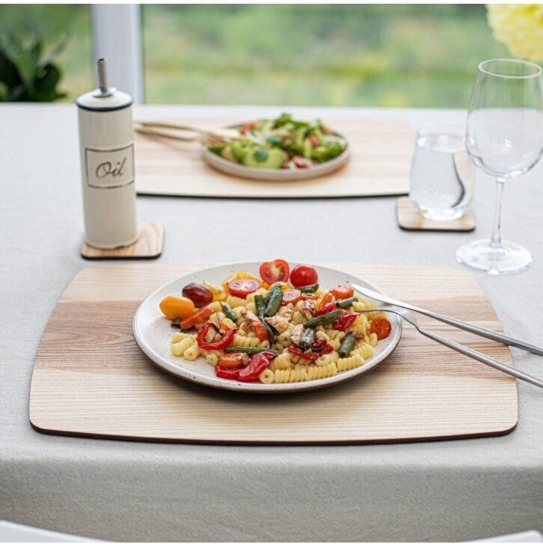 Wooden Placemats and Coasters Set Personalized , Wood Charger Plates