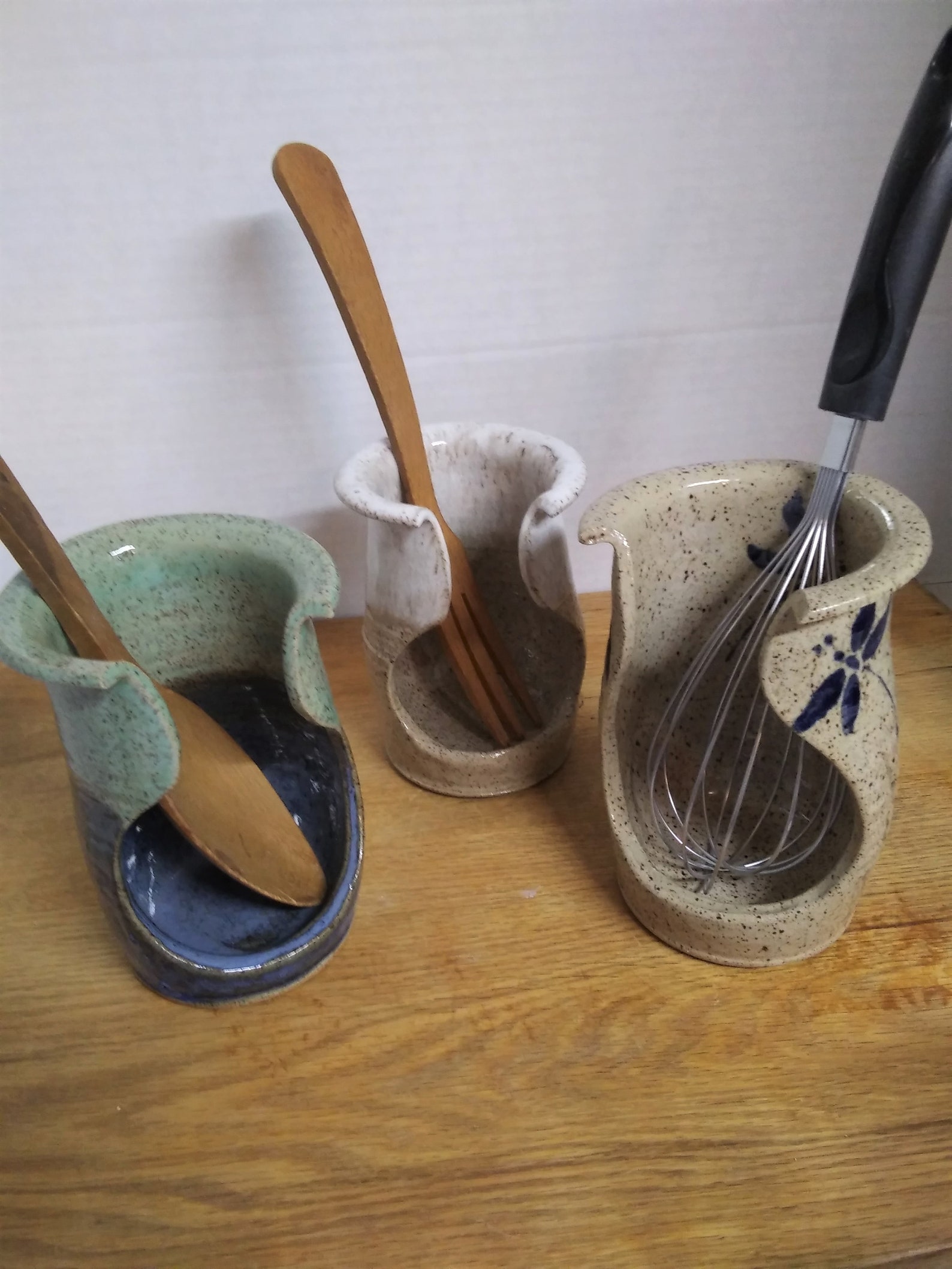 Handmade Upright Spoon Rest: Ceramic Kitchen Utensil Holder: Farm fresh or pacific Bluegreen