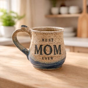 Hand-Thrown Stoneware "Best Mom Ever" Mug, Handmade Pottery Gift