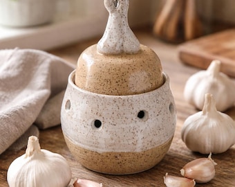 Handmade Pottery Garlic Jar: Vented Kitchen Storage