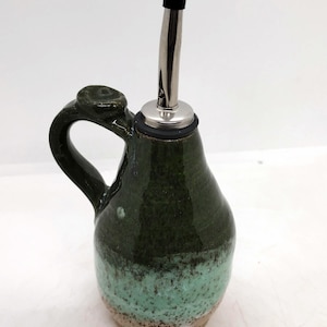 Pottery Olive Oil Dispenser/Cruet Kiwi