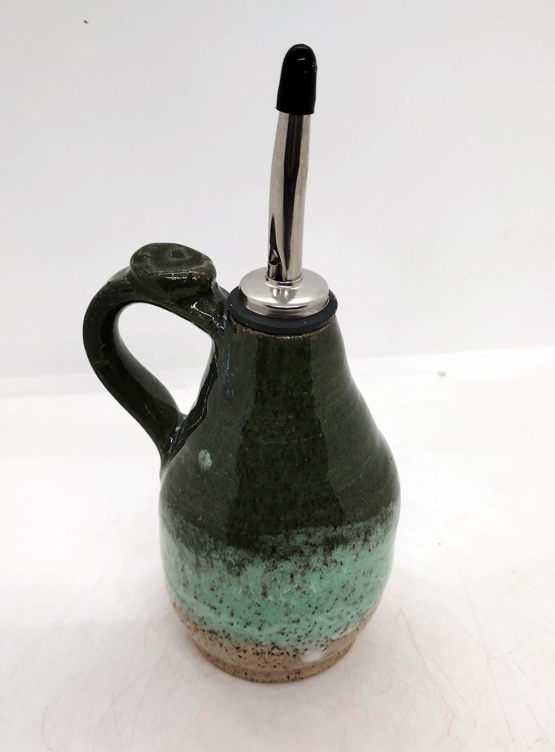 Pottery Olive Oil Dispenser/Cruet Kiwi