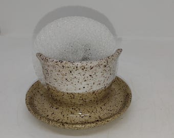 Handmade Ceramic Stoneware Scrubby Sponge Holder with Attached Saucer