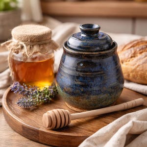 Honey Pot with Wooden Dipper