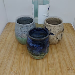 Handmade Stoneware Ceramic Stemless Wineglass Cocktail Glass with Finger Grip