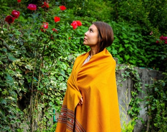 Mustarde Wool Shawl - this is a Warm Cozy Himalayan Authentic Meditative Shawl from 100% Merino wool
