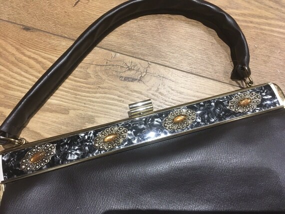 Stunning Unusual Vintage 1950s Brown Handbag Beade