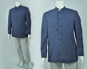 Vintage DEADSTOCK, Blue Striped 1960's Nehru Jacket