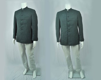 Vintage DEADSTOCK, Lightweight Aqua Blue Striped 1960's Nehru Jacket