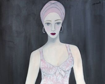 ORIGINAL PAINTING, ART, Oil on Canvas, Portrait, Handmade, 100% made in France, Dentelle