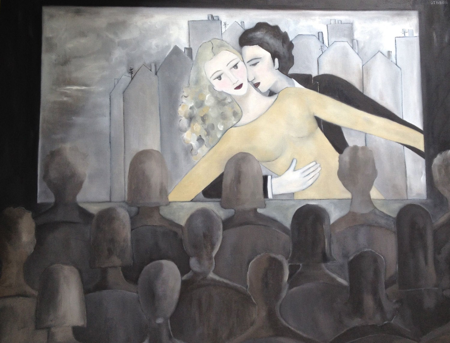 ORIGINAL PAINTING, art, portrait, oil painting, 100% made in France, handmade, Les Spectateurs