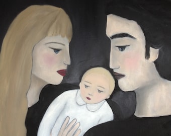 ORIGINAL PAINTING, Oil on Canvas, Portrait, Handmade, 100% Made in France, Portrait de famille