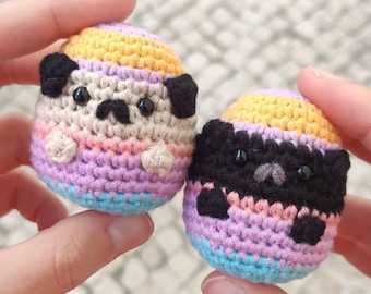 Easter Egg Pug Keychain Charm/ Hook: Handmade Crochet Amigurumi