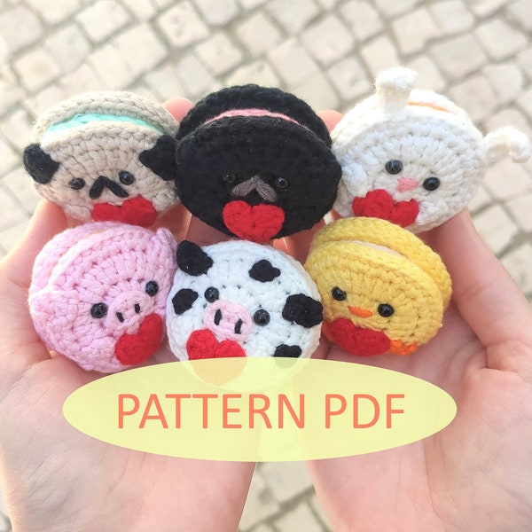 Macaron Cookie Sandwich Buddies : Carlin, Poussin, Vache, Cochon et Lapin au crochet PATTERN ! Amigurumi