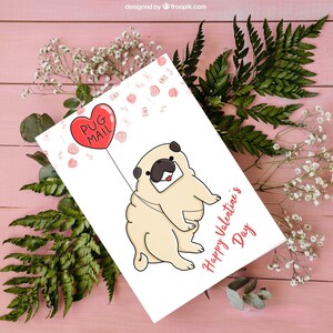 Tarjeta Pug del Día de San Valentín / Pug Mail con tarjeta de felicitación Heart Ballon