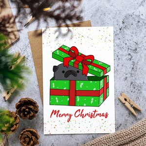 Biglietto di Natale: Carlino nero nella confezione regalo 2 Biglietto di auguri "Buon Natale" per le festività natalizie