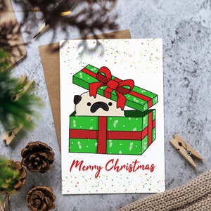 Cartolina di Natale: Carlino nella confezione regalo 2 Biglietto di auguri "Buon Natale" per le festività natalizie