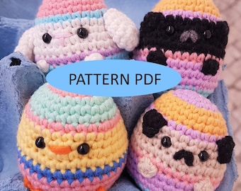 Easter Egg Buddies: Pug, Chick and Bunny Crochet PATTERN! Amigurumi