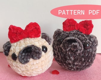 Pug Ball with Bow Plush Crochet PATTERN! Amigurumi Pug Plushie Toy