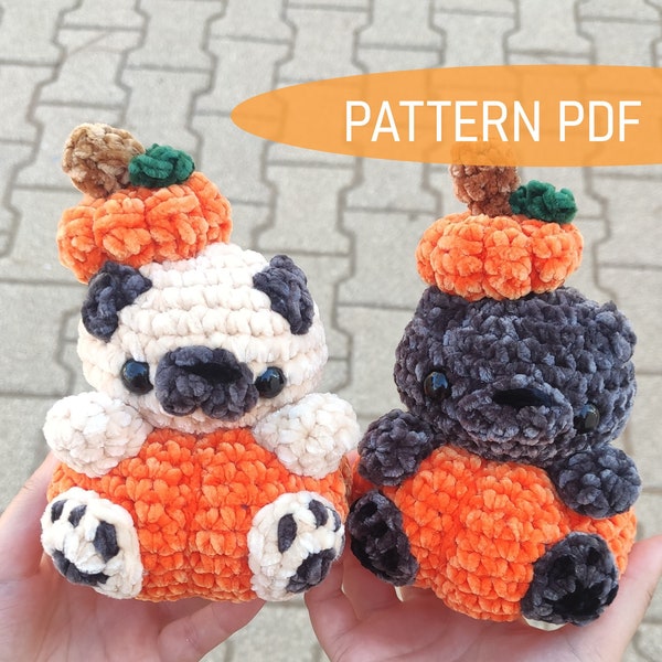 PATRON de crochet en peluche de carlin de citrouille assis ! Amigurumi Automne/Halloween Carlin Peluche Jouet