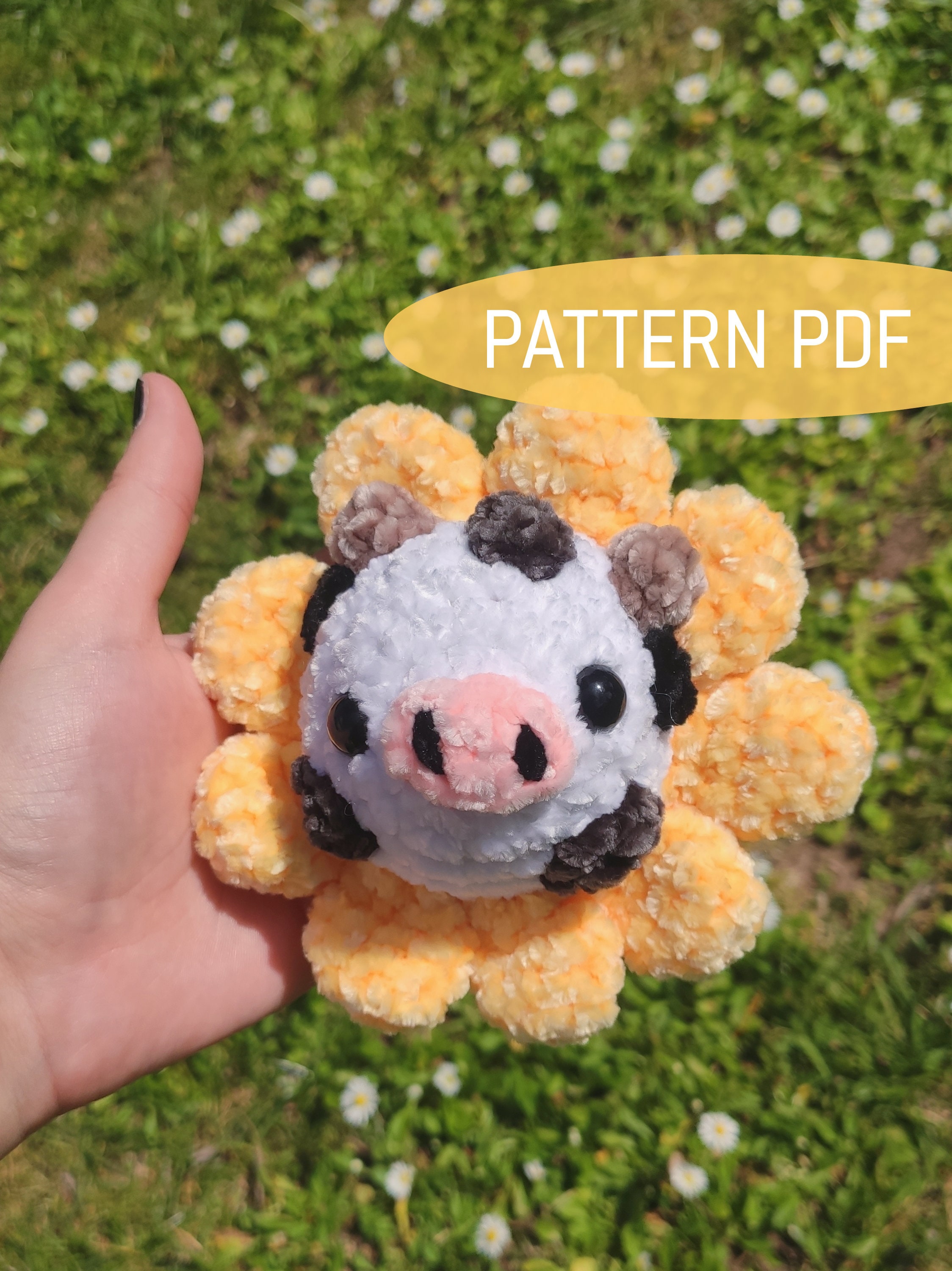 30 Sunflower Cow Crochet Patterns to Bring Rustic Farm Charm to Your Home 4 Sunflower or Daisy Cow Keychain and Plushie Pattern